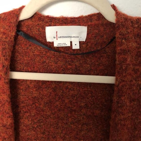 Anthropologie Jolie Long Open Front Cardigan Sweater Wool Blend Orange Medium - Picture 3 of 6